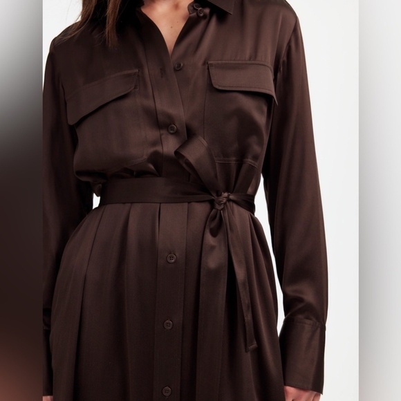 Madewell 100% Silk Chocolate brown Midi Statement Shirtdress - Picture 4 of 4